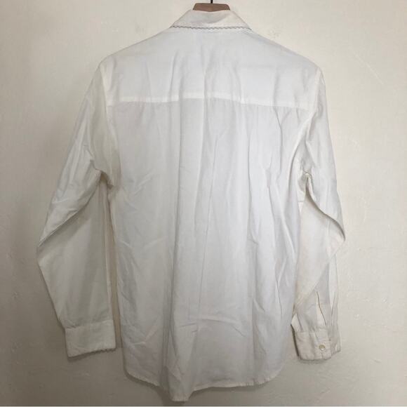 Vintage 90's Casual Corner & Co White Embroidered Scalloped Button Up Shirt Top - Picture 8 of 8